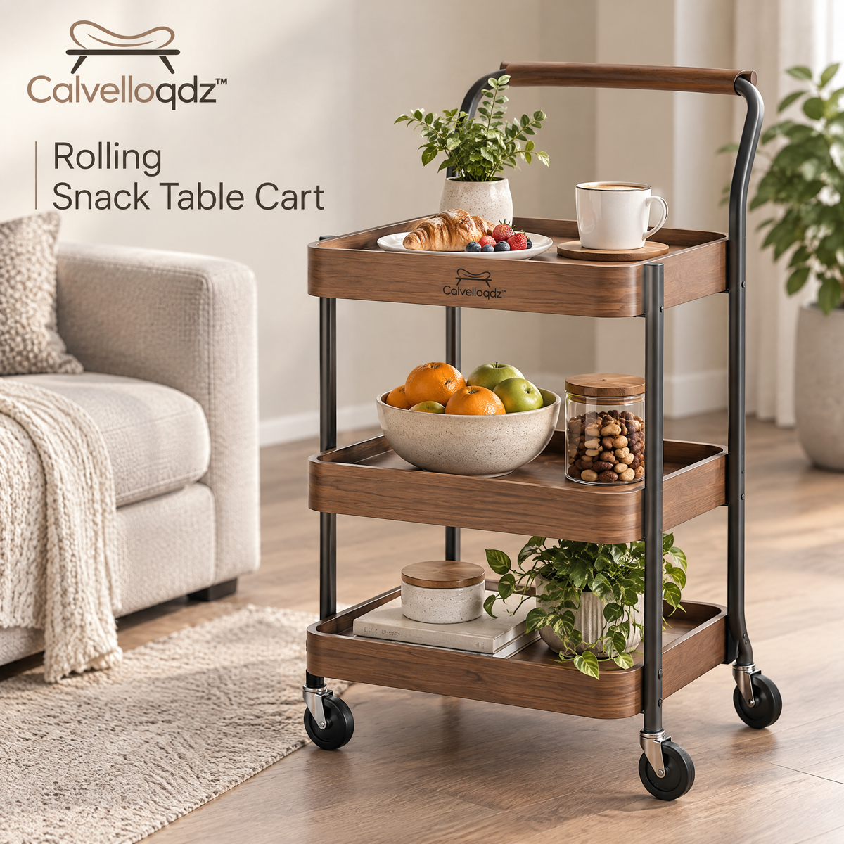 Calvelloqdz™ Rolling Snack Table Cart - Image 2